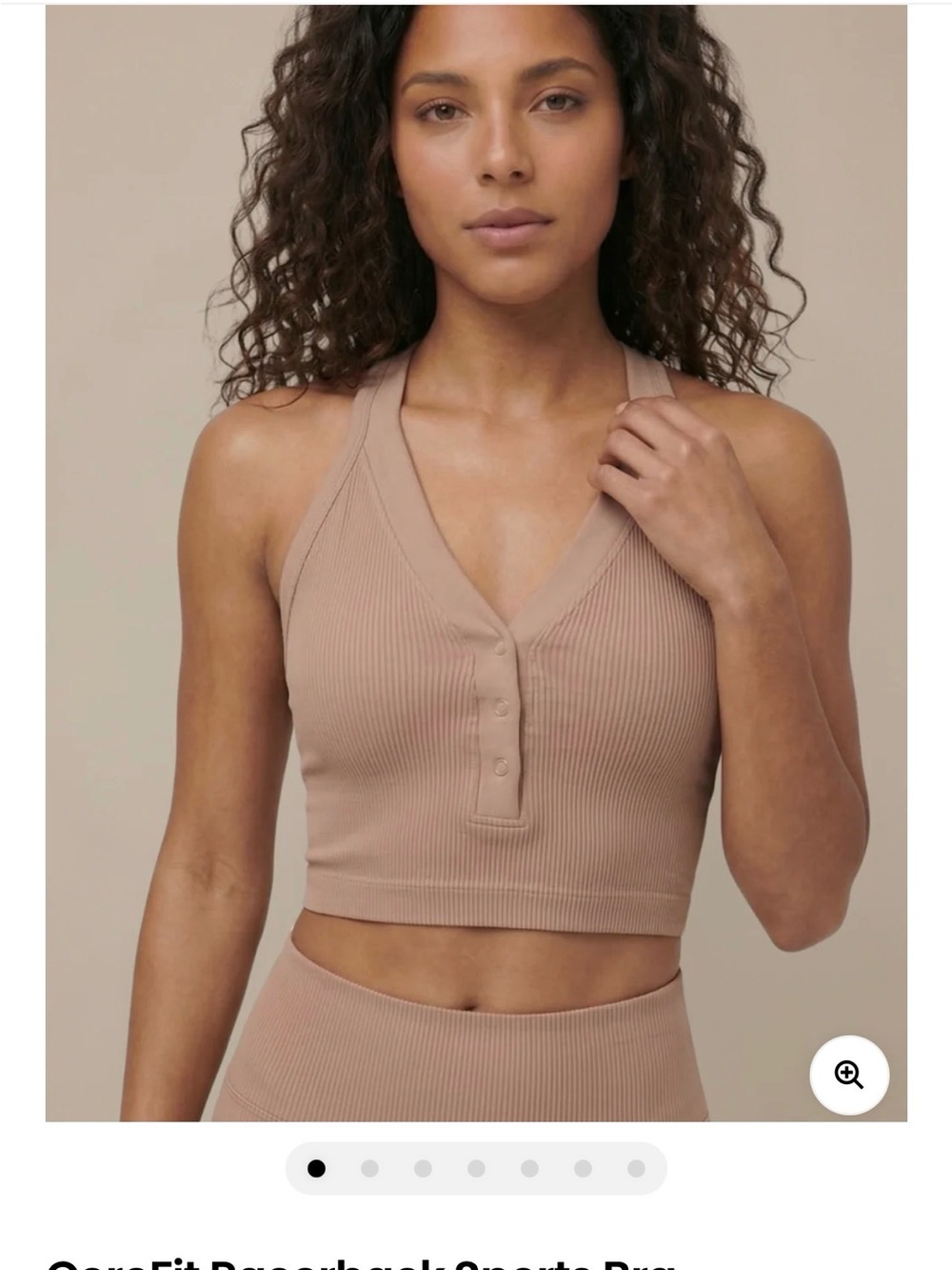 Ribbed V-Neck Henley Sports Bra - Nude